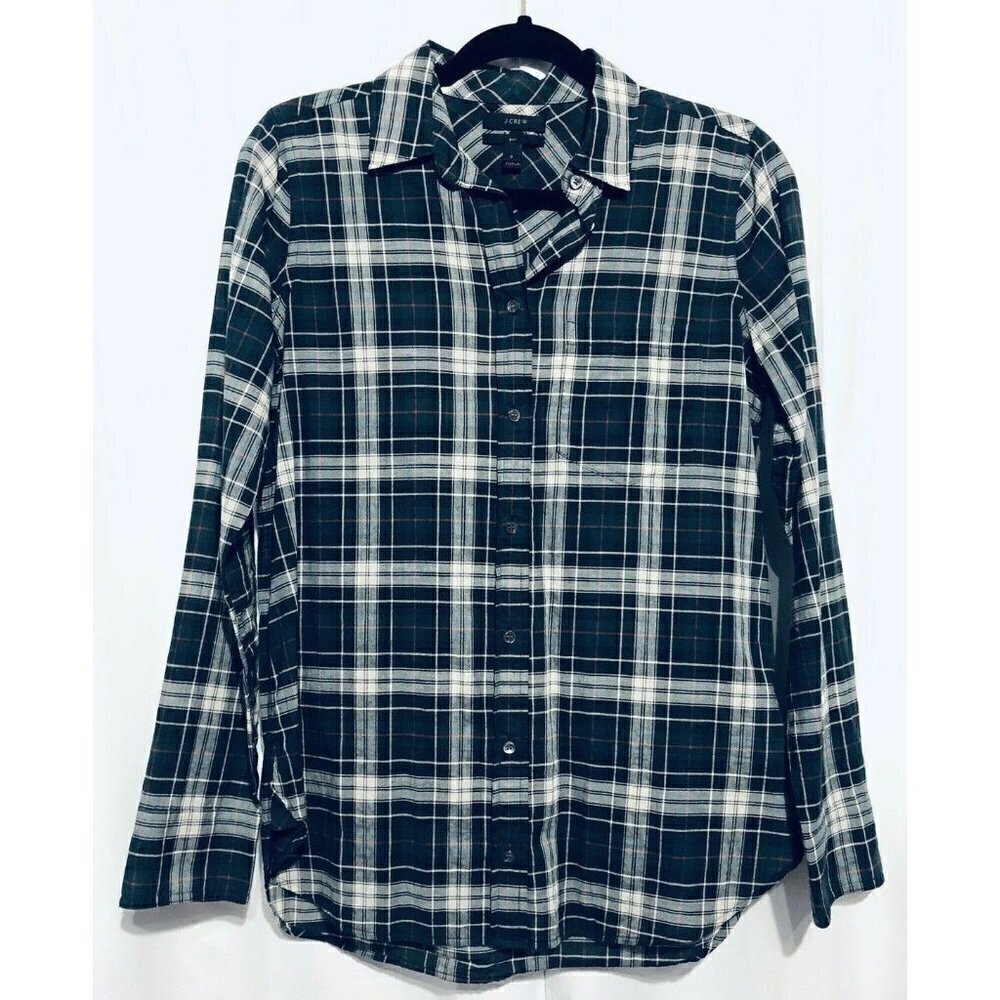 J Crew Womens Size 2 Plaid Boy Shirt Button Up Long Sleeves Cotton Stretch